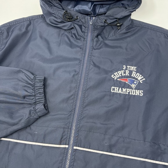 Vintage New England Patriots Jacket Mens XL Blue NFL 3 Time Super Bowl Champions - Picture 1 of 9